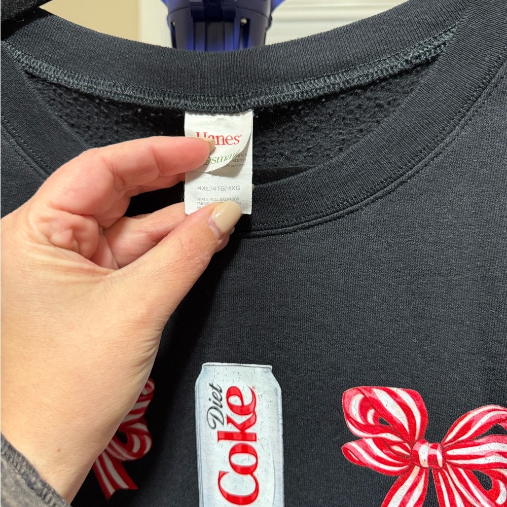 Hanes Black Sweatshirt with Diet Coke and Red Bow Graphics - Picture 4 of 4